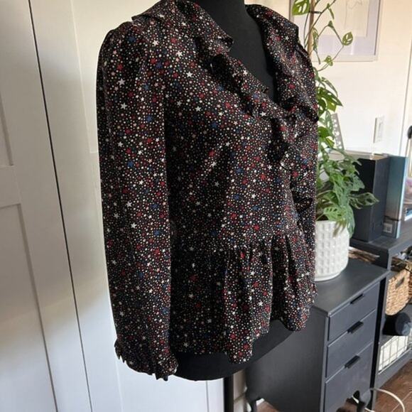 Madewell 100% Silk Ruffle-Hem Wrap Long Sleeve Top in Starry Night xs - Picture 6 of 10